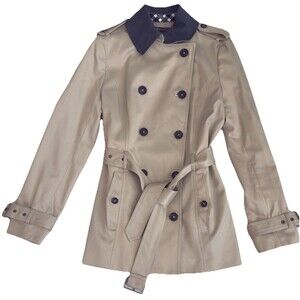 Brooks Brothers Double Breasted Trench Coat Jacket Tan Blue Collar Women’s 4